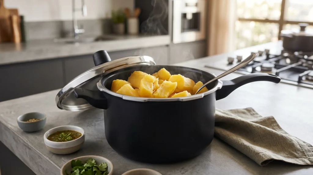 como cozinhar mandioca na panela de pressão