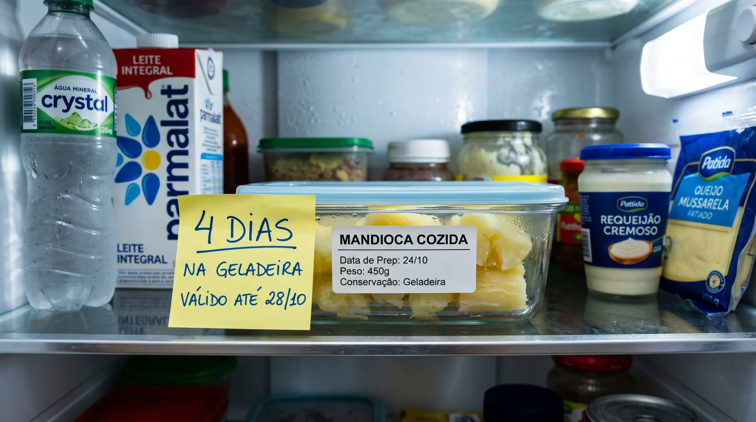 mandioca cozida dura até 4 dias na geladeira pote fechado