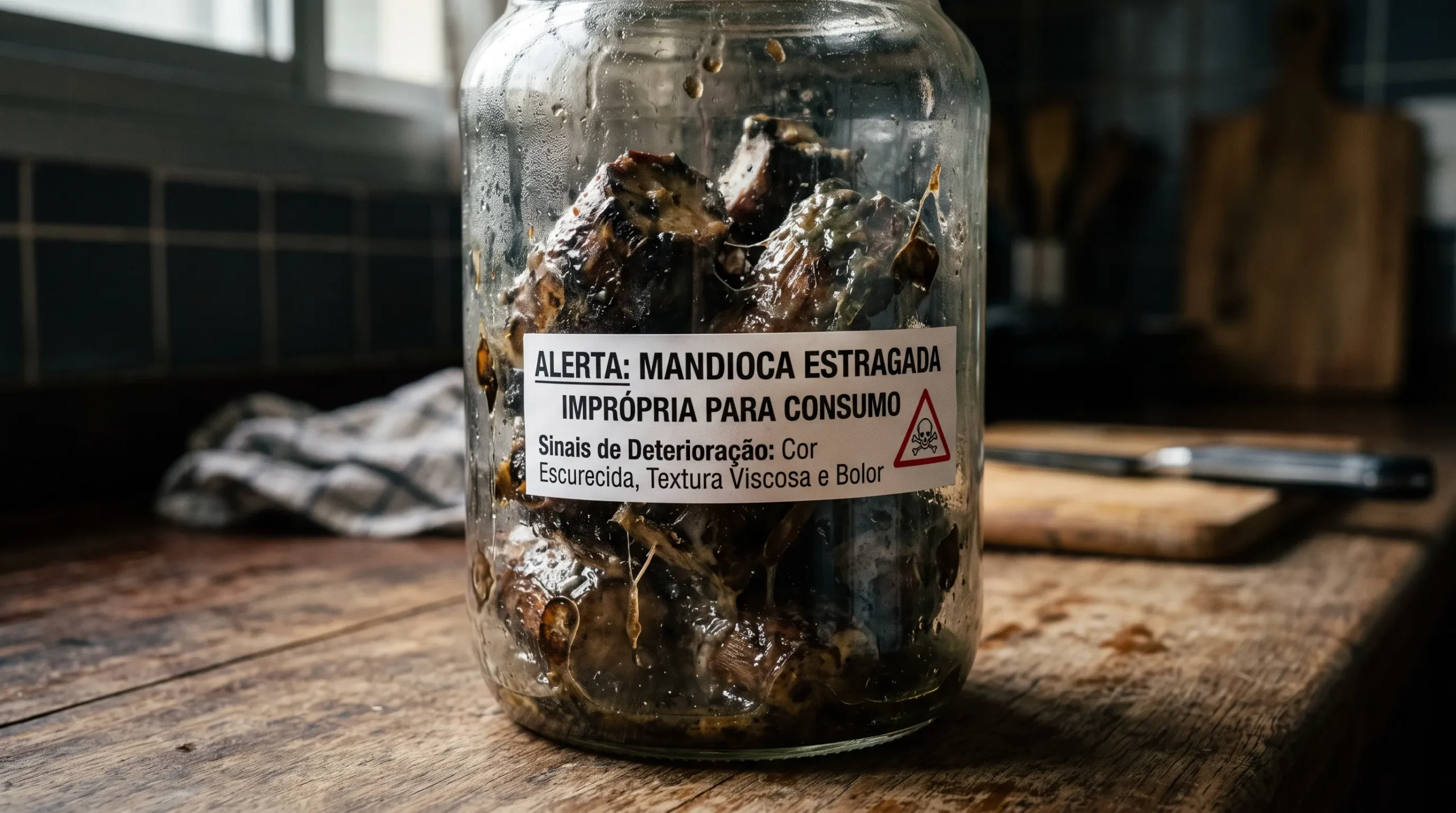 sinais que mandioca cozida estragou cor escura textura babenta cheiro azedo