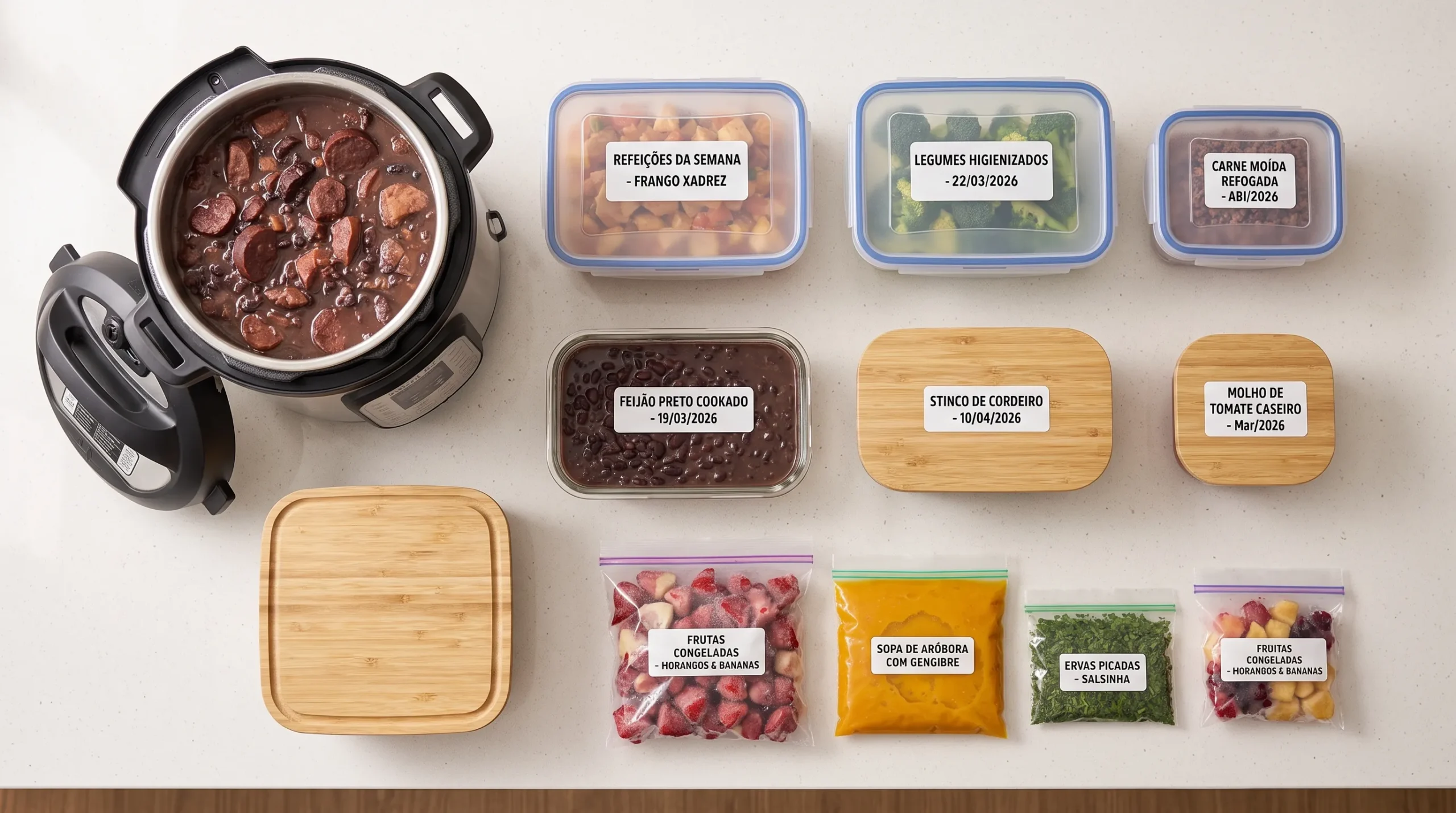 produtos para congelar mandioca cozida potes vidro plástico sacos panela pressão