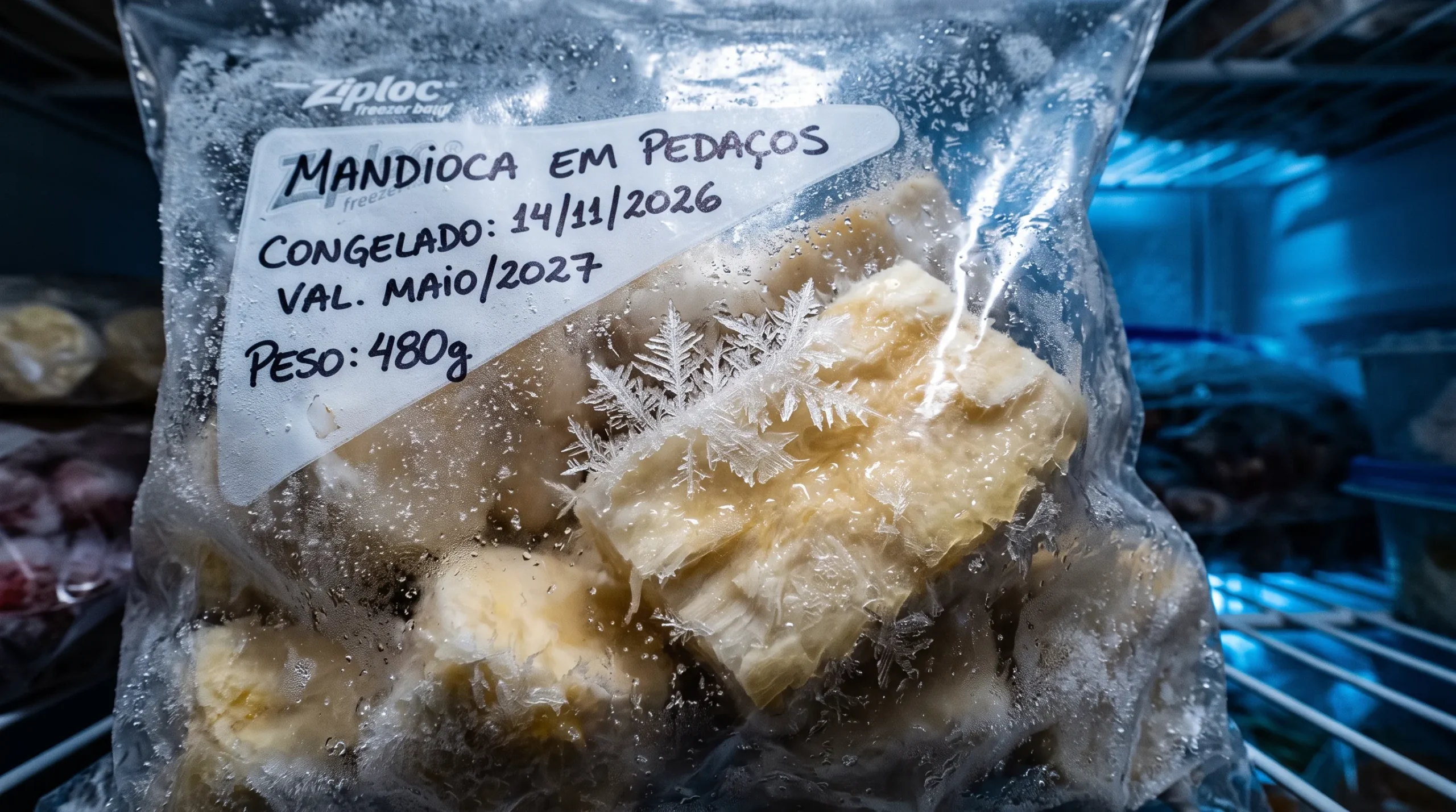 mandioca umida congelada cristais gelo destroem polpa embalagem freezer