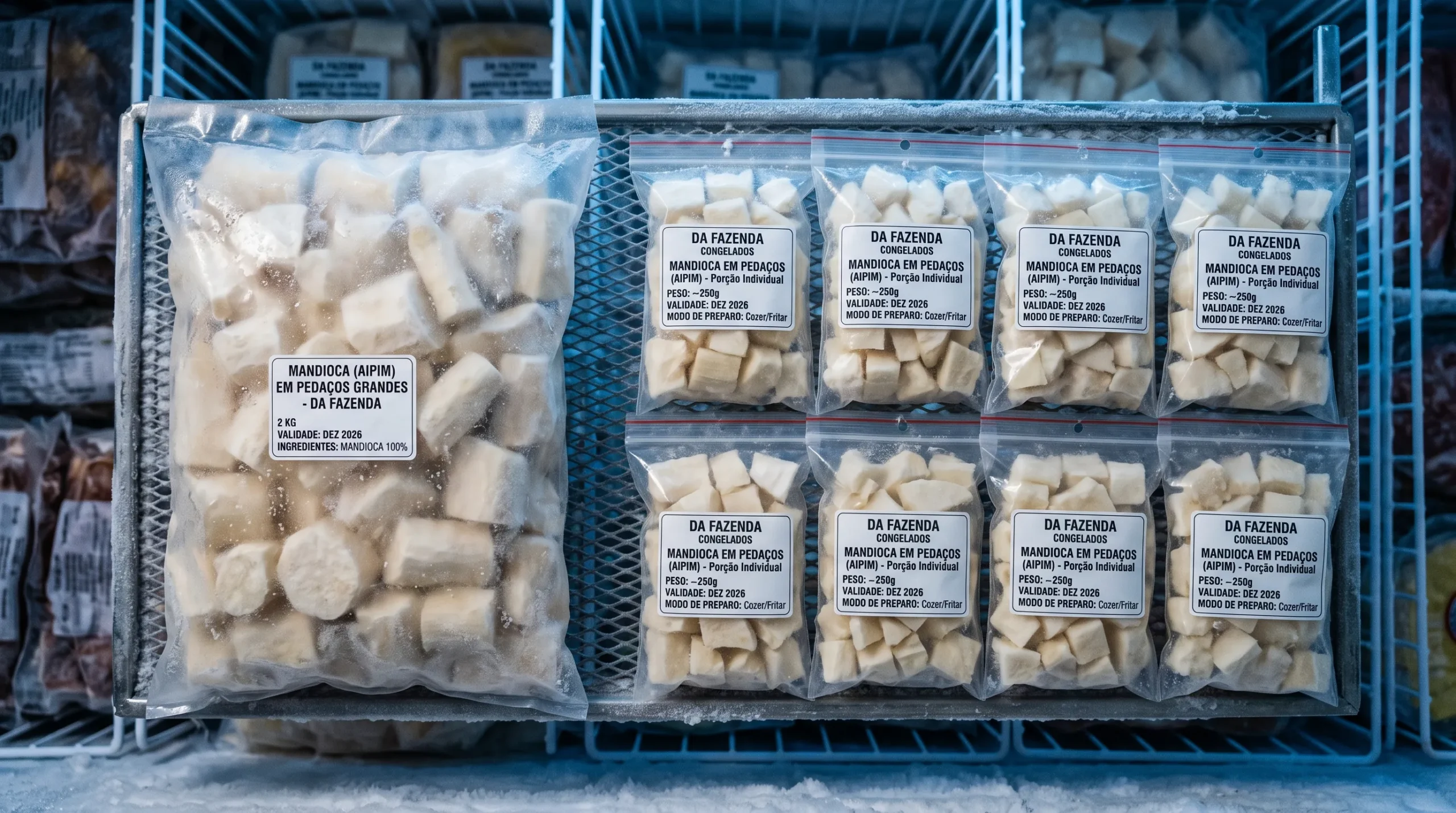 porções grandes mandioca congelada desperdício recongelar como porcionar freezer