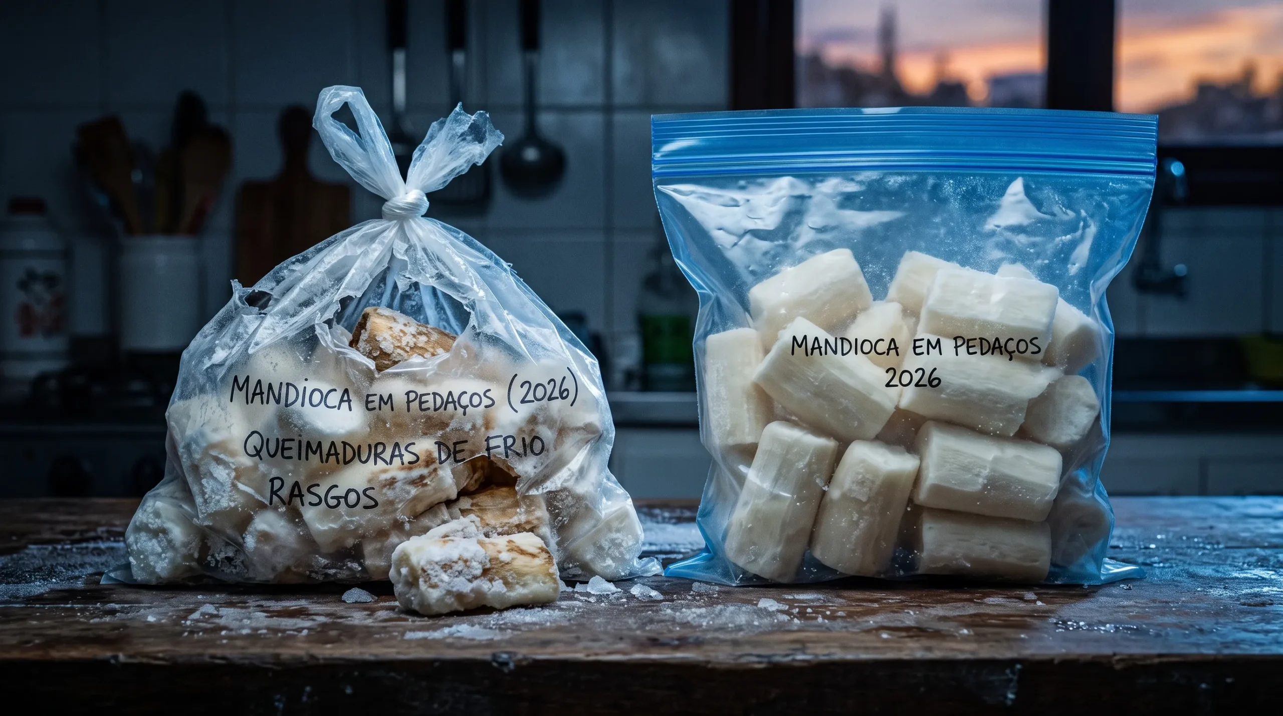 embalagem inadequada congelar mandioca plástico fino queimadura freezer saco zip