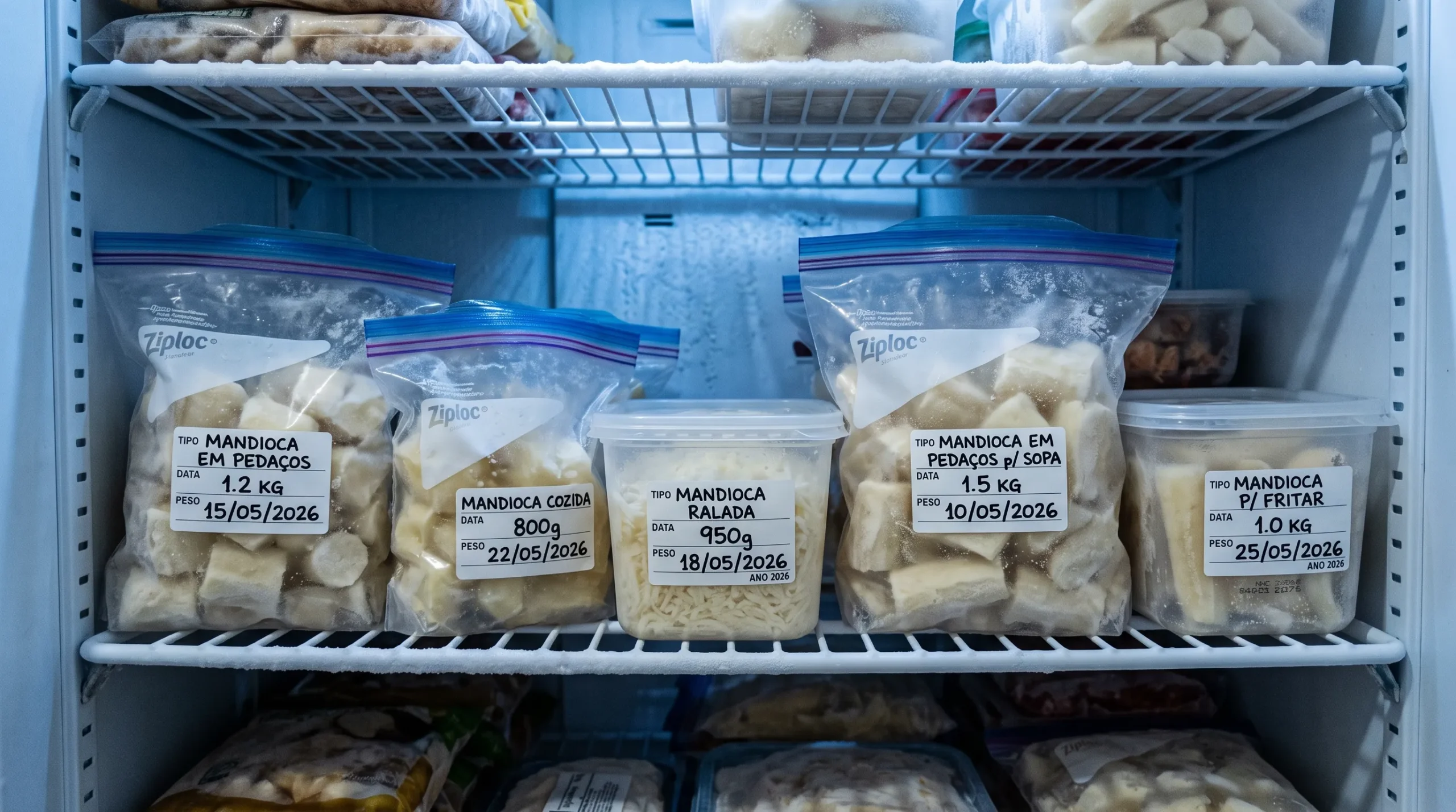 etiquetar mandioca congelada data tipo peso organizar freezer validade