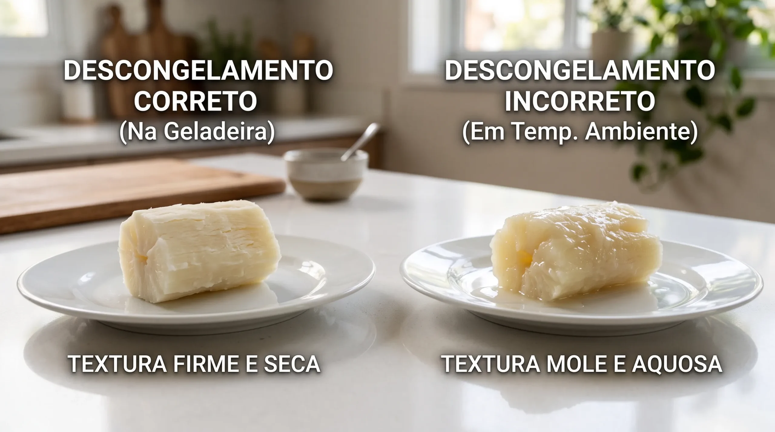 textura mandioca cozida descongelada geladeira versus temperatura ambiente comparação