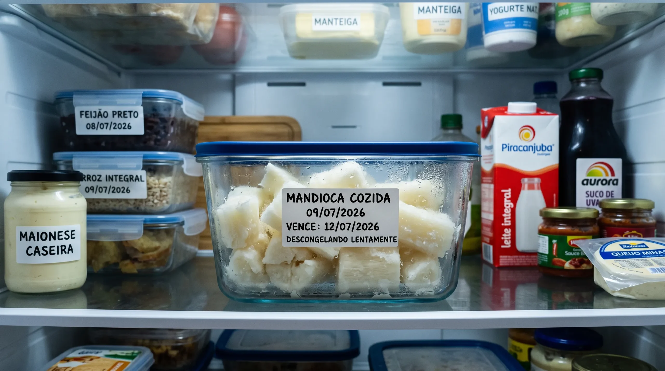 descongelar mandioca cozida geladeira tempo método seguro pote hermético